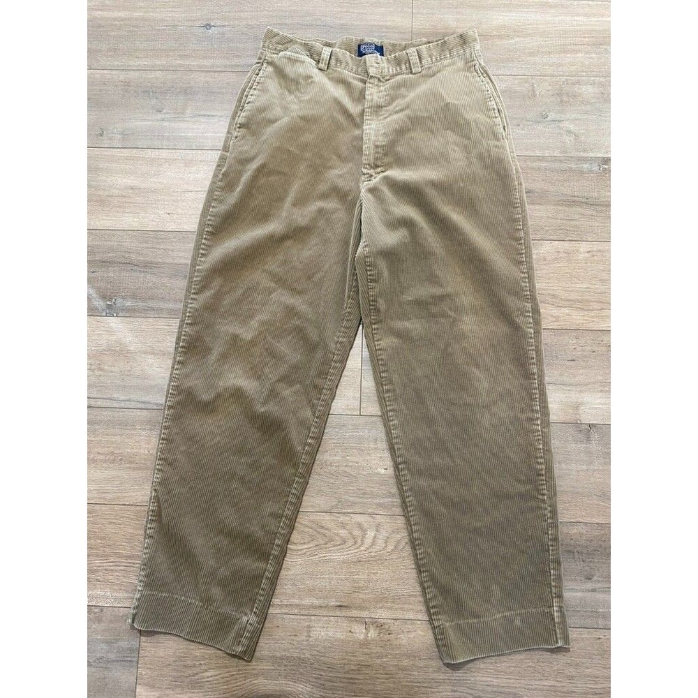 Vintage Polo Ralph Lauren Pants Mens 34x31 Tan Corduroy Pleated Made USA 90s